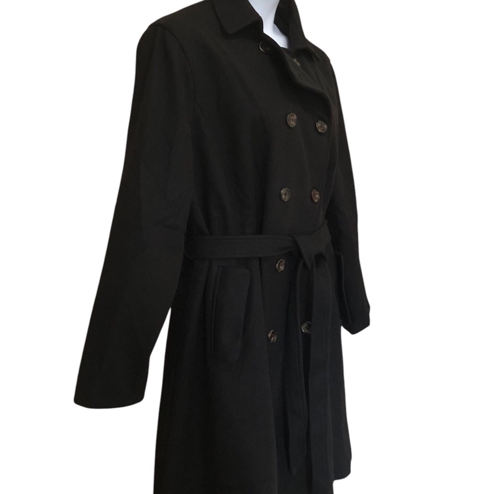 Hanna Nikole Women’s Wool Dress Coat 24W Black Pea Coat Double Breast Belted NWT - Picture 6 of 10